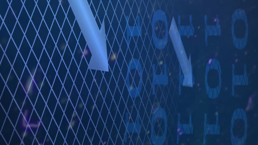 Animation of scope scanning, binary coding and blue arrows on grid background. Digital interface global connection and communication concept digitally generated video. - Powered by Shutterstock - Get 15% off with code: PIKWIZARD15