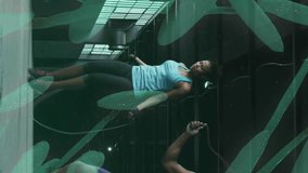 Animation of dna strain spinning over man and woman jumping rope. Digital interface global sport and performance concept digitallygenerated video. - Powered by Shutterstock - Get 15% off with code: PIKWIZARD15