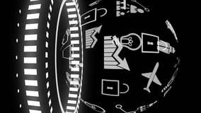 Animation of globe with icons and data processing over black background. Global artificial intelligence, connections, computing and data processing concept digitally generated video. - Powered by Shutterstock - Get 15% off with code: PIKWIZARD15