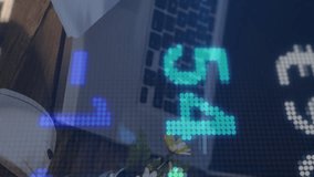 Animation of financial data processing over desk with notebook and laptop. global finance and business concept digitally generated video. - Powered by Shutterstock - Get 15% off with code: PIKWIZARD15