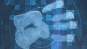 Animation of biometric hand print with numbers changing and scope scanning. digital interface, connection and communication concept digitally generated video. - Powered by Shutterstock - Get 15% off with code: PIKWIZARD15
