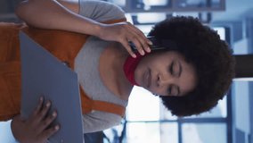 Animation of speech bubbles over african american businesswoman talking on smartphone. global networks, business, data processing and digital interface concept digitally generated video. - Powered by Shutterstock - Get 15% off with code: PIKWIZARD15