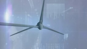 Animation of wind turbine turning, data processing and stock exchange graph increasing and decreasing. Global environmental issues and development concept digitally generated image. - Powered by Shutterstock - Get 15% off with code: PIKWIZARD15
