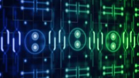 Animation of green mesh, data processing over computer circuit board. Global online security, data processing, digital interface and connections concept digitally generated video. - Powered by Shutterstock - Get 15% off with code: PIKWIZARD15