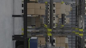 Animation of network of conncetions with icons over boxes on conveyor belt in warehouse. Global conncetions, delivery and shipping concept digitally generated video. - Powered by Shutterstock - Get 15% off with code: PIKWIZARD15