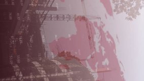 Animation of financial data processing over world map and construction site in the background. Global finance business interface concept digitally generated image. - Powered by Shutterstock - Get 15% off with code: PIKWIZARD15