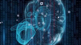 Animation of data processing and icons over digital brain spinning. Business, technology and digital interface concept digitally generated video. - Powered by Shutterstock - Get 15% off with code: PIKWIZARD15