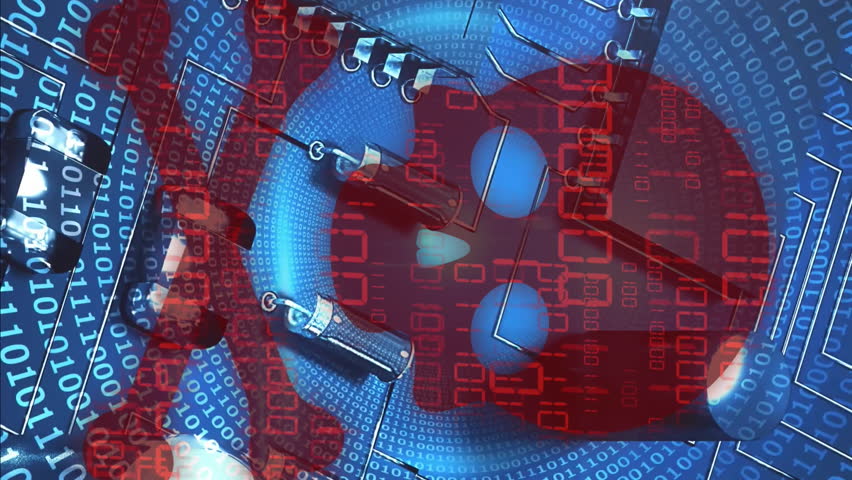 Animation of skull and bones, binary coding and data processing over computer servers. Global cyber security, connections, cloud computing and data processing concept digitally generated video. - Powered by Shutterstock - Get 15% off with code: PIKWIZARD15