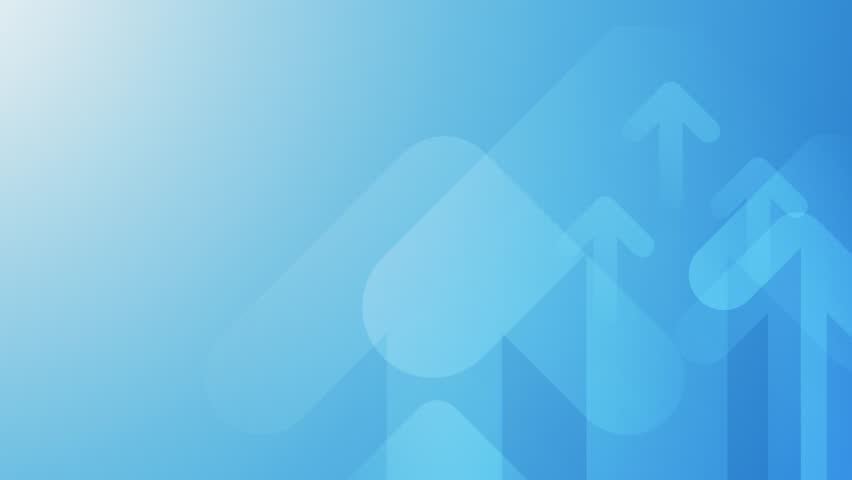 Stylized abstract background featuring upward-pointing arrow shapes over a light blue gradient with layered transparency suggesting progress and growth