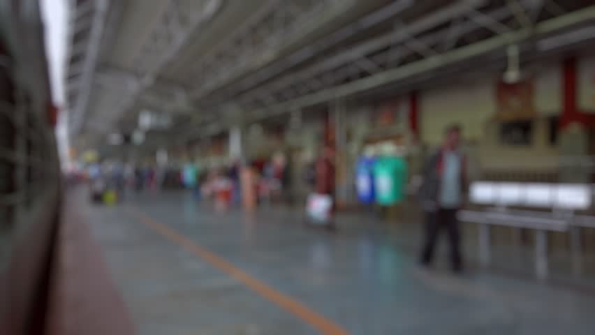 Bokeh view of Bangalore City railway station. It is officially known as Krantiveera Sangolli Rayanna and is the primary railway station serving Bangalore, India. Blurred background footage.
