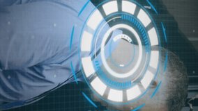 Animation of scope scanning and data processing over man using tablet in warehouse. Global communication technology social media and digital interface concept digitally generated video. - Powered by Shutterstock - Get 15% off with code: PIKWIZARD15