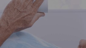 Animation of lines and data processing over senior caucasian man drinking coffee. Data processing, communication and technology devices concept digitally generated video. - Powered by Shutterstock - Get 15% off with code: PIKWIZARD15