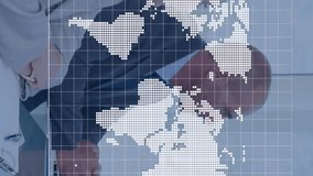 Animation of data processing over caucasian business people at meeting. Global business and digital interface concept digitally generated video. - Powered by Shutterstock - Get 15% off with code: PIKWIZARD15