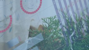 Animation of financial data processing and flag over christmas tree. Global finances, computing and digital interface concept digitally generated video. - Powered by Shutterstock - Get 15% off with code: PIKWIZARD15