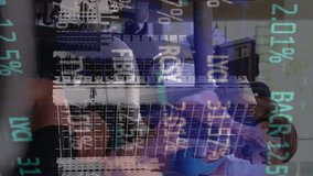 Composite of financial data processing over woman and man exercising. Global sports, exercise, data processing and computing concept digitally generated video. - Powered by Shutterstock - Get 15% off with code: PIKWIZARD15