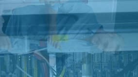 Animation of financial data processing and globe over business people in office. Global business, finance, computing, connections and data processing concept digitally generated video. - Powered by Shutterstock - Get 15% off with code: PIKWIZARD15