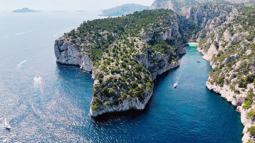 Calanque dEn-Vau near cassis town provence France. Breathtaking view of bay, a beautiful blue lagoon surrounded by cliffs