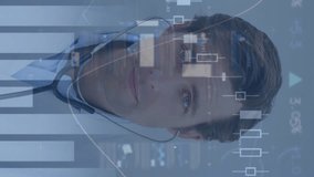 Animation of multiple graphs with database over caucasian doctor holding stethoscope towards screen. Digital composite, multiple exposure, report, business, medical and healthcare concept. - Powered by Shutterstock - Get 15% off with code: PIKWIZARD15