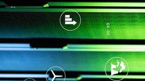 Animation of green technology icons, coding over data server racks. Digital composite, network security, data center, networking, technology, network server, sustainable, environmental conservation. - Powered by Shutterstock - Get 15% off with code: PIKWIZARD15