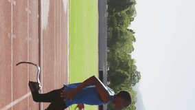 Animation of multiple notification bars, african american athlete running on race track. Digital composite, multiple exposure, social media reminder, fitness, disability, sports, competition. - Powered by Shutterstock - Get 15% off with code: PIKWIZARD15