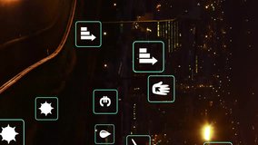 Animation of ecology icons over cars on street. Global social media, communication and digital interface concept digitally generated video. - Powered by Shutterstock - Get 15% off with code: PIKWIZARD15