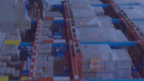 Animation of icons and digital data processing over caucasian man working in warehouse. Global shipping, connections, computing and data processing concept digitally generated video. - Powered by Shutterstock - Get 15% off with code: PIKWIZARD15