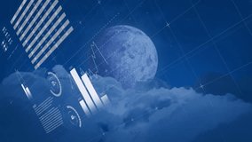 Opening dark blue grid with moon starting infographic panels sliding and rotating visualizing data. Data visualization, digital graphics, futuristic interface, technology, analytics, dashboard, - Powered by Shutterstock - Get 15% off with code: PIKWIZARD15