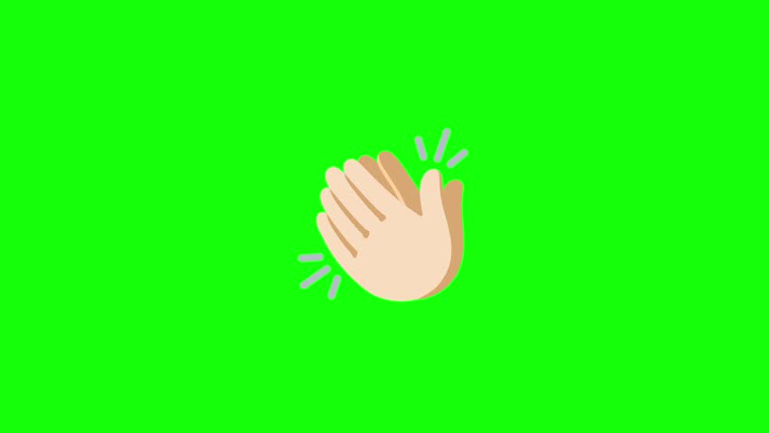Animated clapping hands emoji with light skin tone on a bright green screen background. The cartoon-style hands clap together in a smooth, looped animation with soft shading and clean outlines.