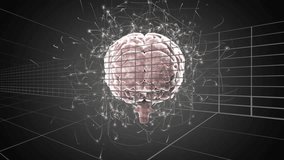 On sequence start 3D brain rotating and emitting particles visualizing data streams across grid. Neural network, data visualization, science, technology, digital environment, innovation, abstract - Powered by Shutterstock - Get 15% off with code: PIKWIZARD15