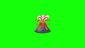 An animated 3D volcano emoji erupting with flowing lava and smoke, dynamic motion showing lava bursts and ash clouds, centered on a solid bright green background. - Powered by Shutterstock - Get 15% off with code: PIKWIZARD15