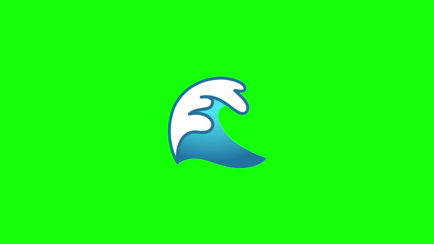 An animated 3D water wave emoji, cartoon-style with smooth and glossy textures, showing dynamic rolling blue waves with subtle motion and shimmer animation, centered on a bright green background.