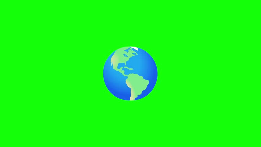 An animated 3D earth emoji showing the globe with detailed continents and oceans, slowly rotating with subtle bounce animation, centered on a bright green background.