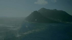 Opening aerial shot over coastline then nodes and lines expanding into network overlay for mapping. Drone, topography, connectivity, digital, visualization, landscape, technology - Powered by Shutterstock - Get 15% off with code: PIKWIZARD15