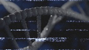 Glitch lines appearing over rotating grey DNA helix, static bars drifting for simulation. Futuristic, scientific, digital, abstract, innovation, technology, molecular - Powered by Shutterstock - Get 15% off with code: PIKWIZARD15