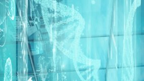 Animation of medical data processing over modern building and cityscape. global science, medicine, technology and digital interface concept digitally generated video. - Powered by Shutterstock - Get 15% off with code: PIKWIZARD15