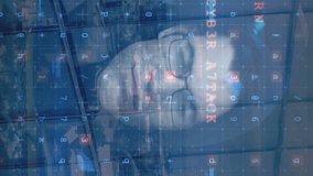 Animation of caucasian male hacker and cyber attack warning over cityscape. global technology and data processing concept digitally generated video. - Powered by Shutterstock - Get 15% off with code: PIKWIZARD15