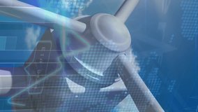 Animation of financial data processing over electric windmill. Electricity, energy and power distribution digitally generated video. - Powered by Shutterstock - Get 15% off with code: PIKWIZARD15