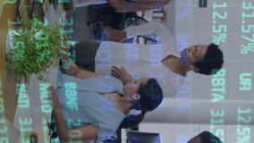 Animation of financial data and graphs over diverse female coworkers in office. Business, finance, economy, cooperation and communication concept digitally generated video. - Powered by Shutterstock - Get 15% off with code: PIKWIZARD15