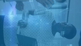 Animation of data processing over diverse business people using tablet. Medical research and digital interface technology digitally generated video. - Powered by Shutterstock - Get 15% off with code: PIKWIZARD15