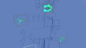 Animation of sustainable energy icons over digital workspace in office. Digitally generated, hologram, illustration, renewable, recycling, desk, computer, blueprint and green technology concept. - Powered by Shutterstock - Get 15% off with code: PIKWIZARD15