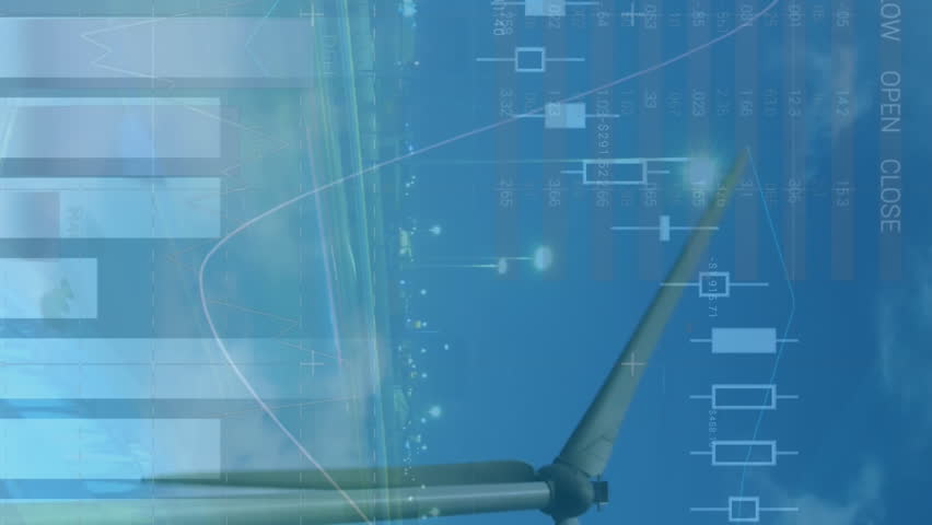 Animation of graphs and financial data over wind turbine. finance, economy, renewable resources and energy concept digitally generated video. - Powered by Shutterstock - Get 15% off with code: PIKWIZARD15