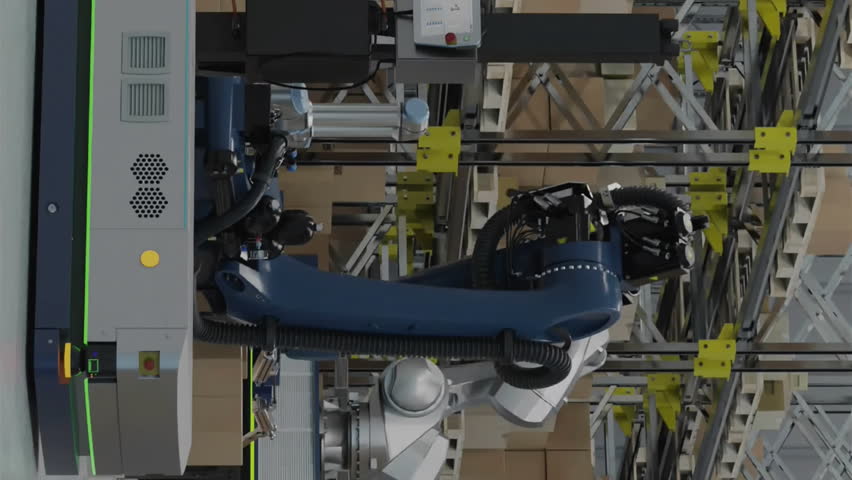 Animation of network of connections with icons over robot in warehouse. Global shipping, business, connections, computing and data processing concept digitally generated video. - Powered by Shutterstock - Get 15% off with code: PIKWIZARD15