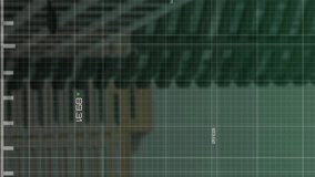 Animation of green line and financial data processing over grid and cityscape. Global business, finance, computing and data processing concept digitally generated video. - Powered by Shutterstock - Get 15% off with code: PIKWIZARD15