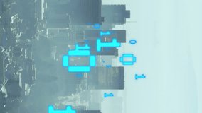 Animation of binary coding data processing against aerial view of cityscape. Computer interface and business technology concept - Powered by Shutterstock - Get 15% off with code: PIKWIZARD15