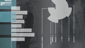 Animation of multiple graphs with data over modern cityscape against cloudy sky. Digital composite, multiple exposure, report, buildings, architecture, abstract and business concept. - Powered by Shutterstock - Get 15% off with code: PIKWIZARD15