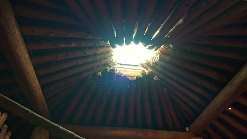 Typical reconstructed earthlodge Native Americans interior