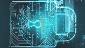 Animation of padlock over changing numbers in speedometer against graphs and computer language. Digitally generated, hologram, protection, measurement, report, business, coding and technology concept. - Powered by Shutterstock - Get 15% off with code: PIKWIZARD15