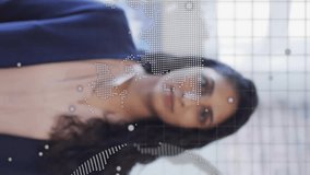 Animation of financial data processing over businesswoman in office. Global finance, business, connections, computing and data processing concept digitally generated video. - Powered by Shutterstock - Get 15% off with code: PIKWIZARD15