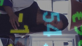 Animation of financial data processing over businesswoman using smartphone in office. Global business, finances, computing and digital interface concept digitally generated video. - Powered by Shutterstock - Get 15% off with code: PIKWIZARD15