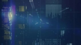 Animation of graphs with data processing on digital interface against building at night. Digital composite, communication, technology, finance, economy, growth, development, coding. - Powered by Shutterstock - Get 15% off with code: PIKWIZARD15